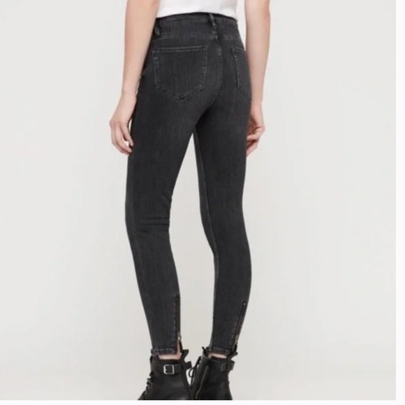 AllSaints Grace Faded Black Zip Ankle Jeans Size 26 - Picture 1 of 13